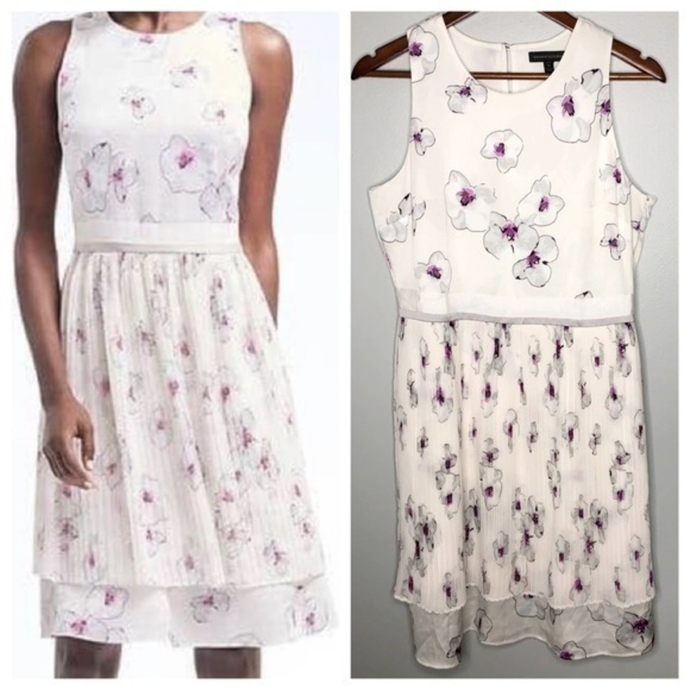 Banana republic white floral pleated flowy dress